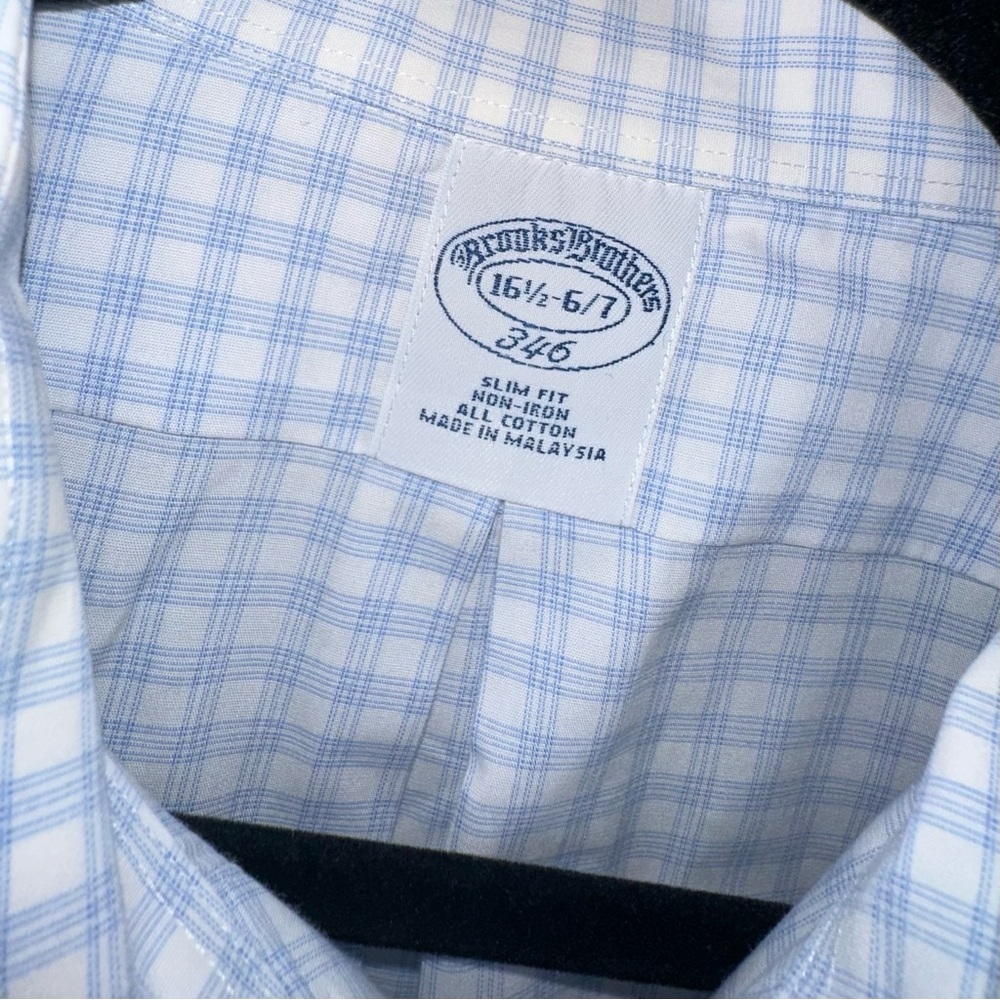 Brooks brothers 16 1/2 blue and white slim fit non iron shirt - Picture 2 of 6